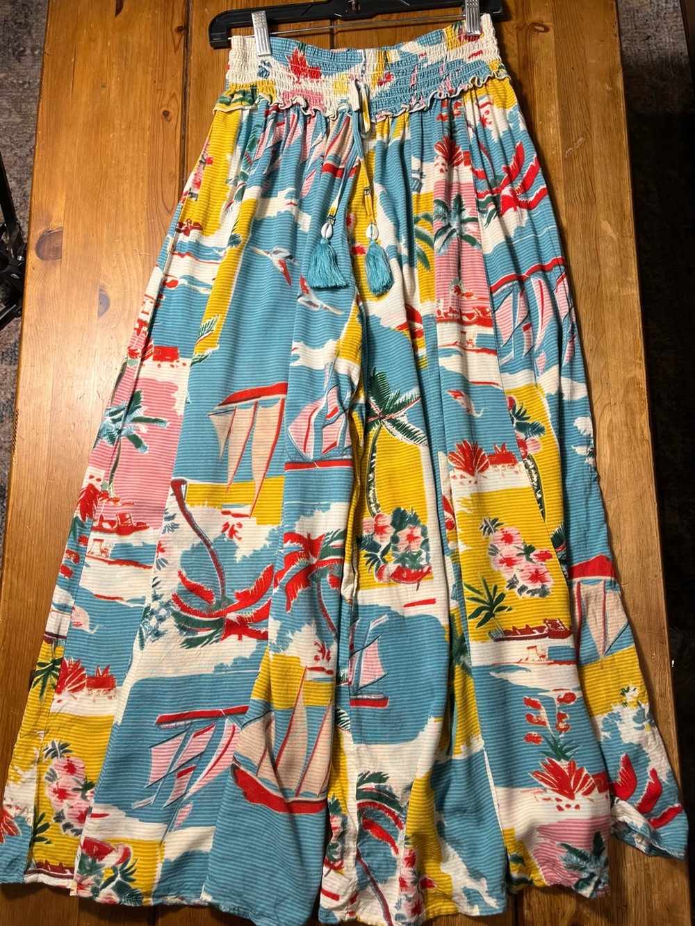 True Destinations Wide Leg Tropical Print Pants - Blue Multi